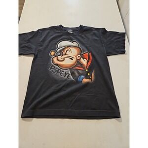 Vintage 90s Y2K Popeye The Sailor Man Cartoon Big Face T-Shirt Large Black (1213